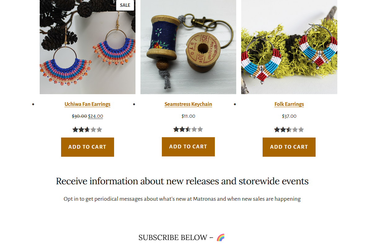 matronas store webpage snippet